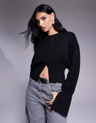 ASOS DESIGN - Strickjacke in Schwarz mit gerafftem Design