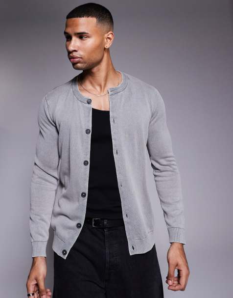 ASOS DESIGN – Strickjacke in verwaschenem Grau mit Rundhalsausschnitt - view 1