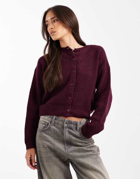 ASOS DESIGN – Strickjacke in Weinrot mit Cocoon-Ärmeln - view 1