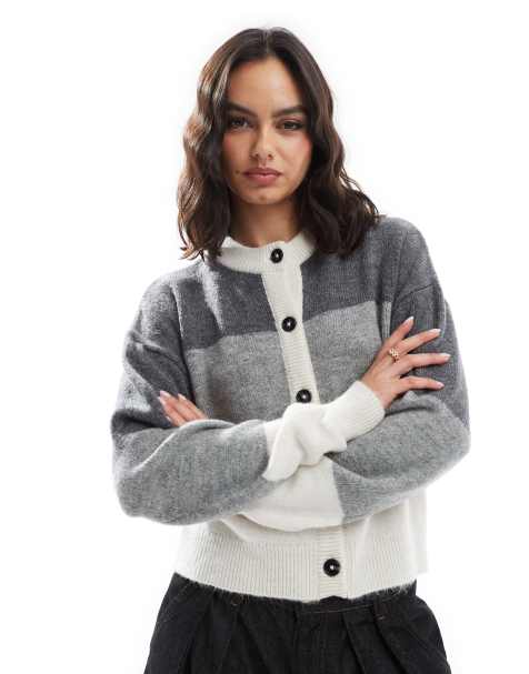 ASOS DESIGN – Strickjacke mit Rundhalsausschnitt und mehrfarbigem, abgestuftem Farbblockdesign - view 1