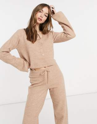 ASOS DESIGN - Strickjacke mit U-förmigem Ausschnitt in Braun, Kombiteil