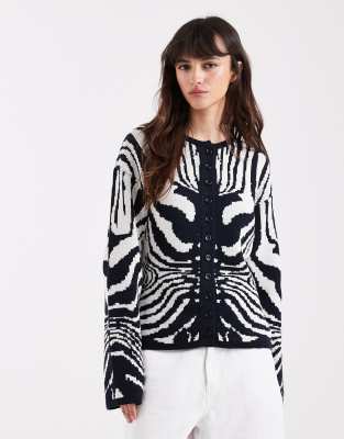 ASOS DESIGN - Strickjacke mit Zebra-Jacquardmuster-Bunt