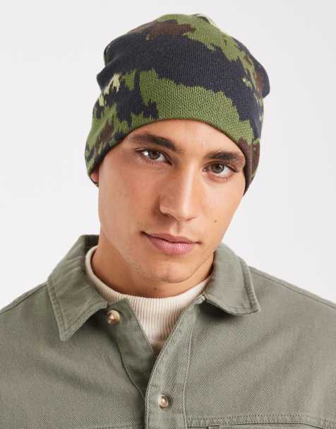 ASOS DESIGN – Strickmütze in Khaki mit Military-Muster - view 1