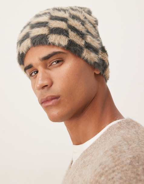ASOS DESIGN – Strickmütze mit Schachbrettmuster in neutralen Farben - view 1