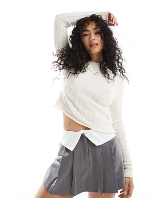ASOS DESIGN – Strickoberteil aus breit geripptem Bouclé in Creme