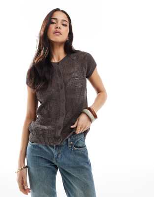 ASOS DESIGN - Strickoberteil in Braun mit Raglanärmeln-Grau