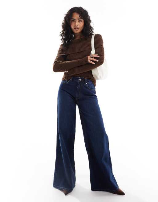 ASOS DESIGN – Strickoberteil in Schokoladenbraun mit umgeschlagenem Carmen-Ausschnitt, 2 von 4