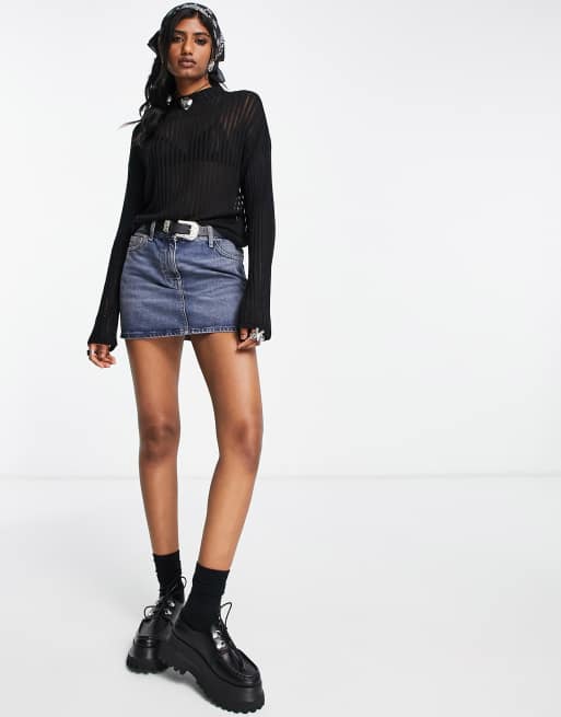ASOS DESIGN – Strickoberteil in Schwarz mit durchscheinendem Leiter-Rippenmuster, 4 von 4