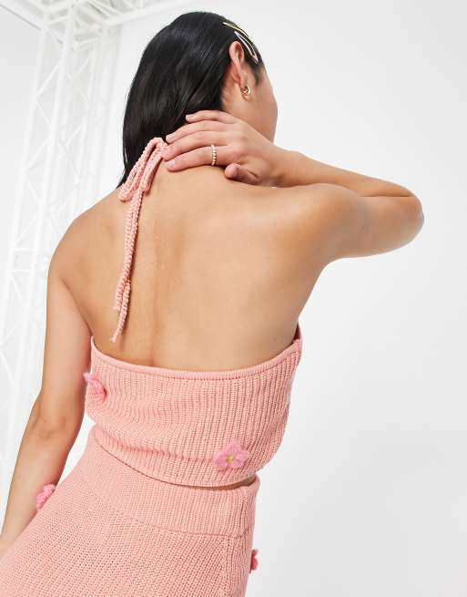 ASOS DESIGN – Strickoberteil mit Neckholderträger und 3D-Blumen, Kombiteil, 2 von 4