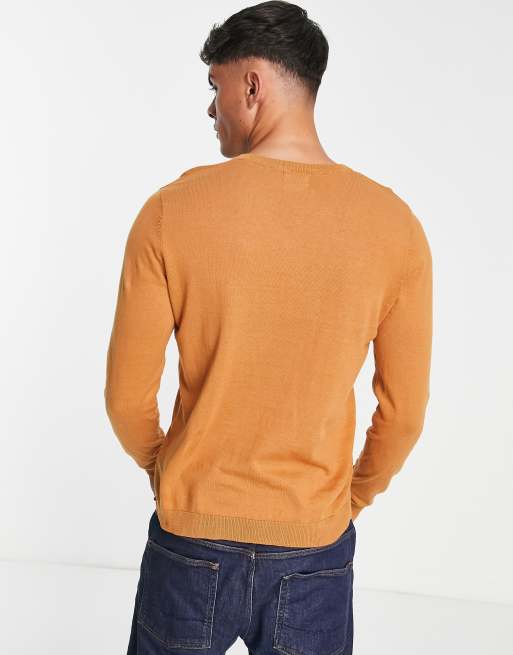 ASOS DESIGN – Strickpullover aus Baumwolle in Hellbraun mit V-Ausschnitt, 3 von 4