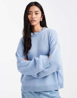 ASOS DESIGN - Strickpullover aus Baumwollmix in Blau mit weiten Ärmeln