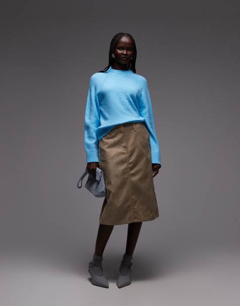 ASOS DESIGN – Strickpullover in Blau mit Rundhalsausschnitt und Raglanärmeln - view 1