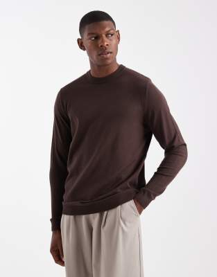 Strickpullover in Braun mit Rundhalsausschnitt-Brown Brown M