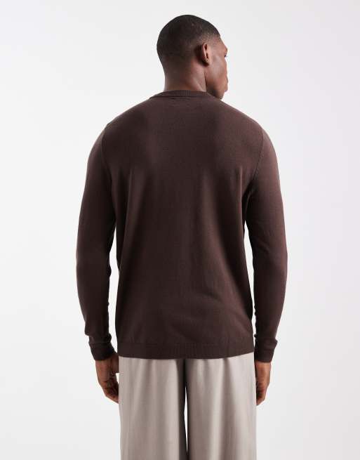 ASOS DESIGN – Strickpullover in Braun mit Rundhalsausschnitt, 3 von 5