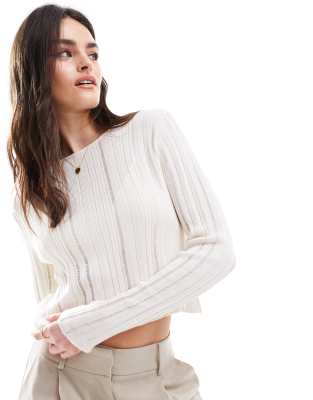 ASOS DESIGN - Strickpullover in Cremeweiß mit Laufmaschen-Design