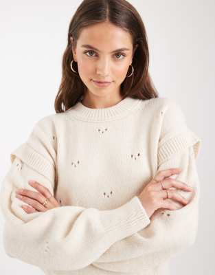 ASOS DESIGN - Strickpullover in Cremeweiß mit Pointelle-Maschenstruktur
