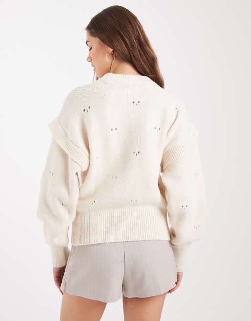 ASOS DESIGN – Strickpullover in Cremeweiß mit Pointelle-Maschenstruktur, 4 von 4