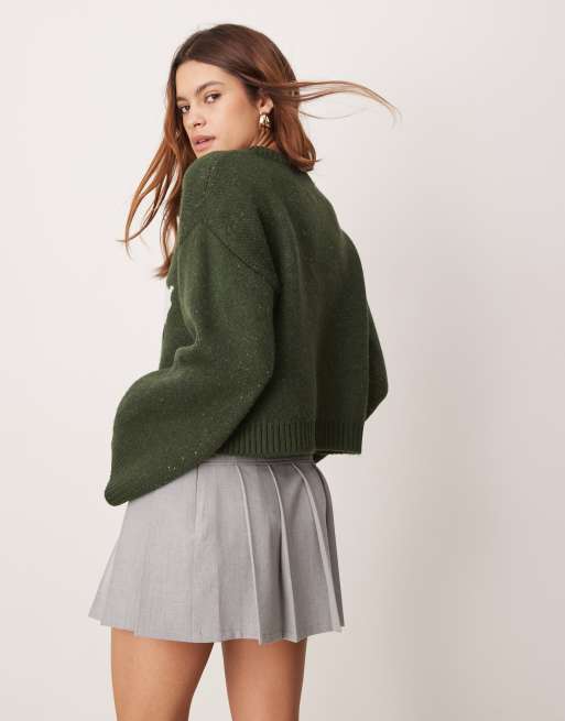 ASOS DESIGN – Strickpullover in Dunkelgrün mit Schafmotiv und weiten Ärmeln, 2 von 4