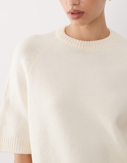 ASOS DESIGN – Strickpullover in Ecru mit halblangen Raglanärmeln, 3 von 4