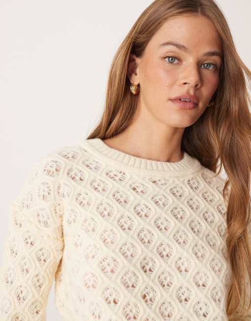 ASOS DESIGN – Strickpullover in Ecru mit Maschenmuster, 2 von 4