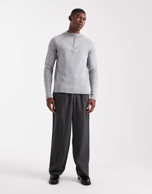 ASOS DESIGN – Strickpullover in Grau mit kurzem Reißverschluss, 2 von 5