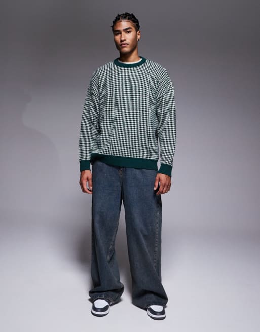 ASOS DESIGN – Strickpullover in Grün mit Rundhalsausschnitt und Streifen, 2 von 5