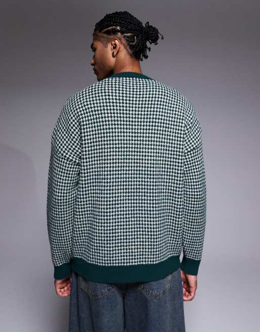 ASOS DESIGN – Strickpullover in Grün mit Rundhalsausschnitt und Streifen, 3 von 5