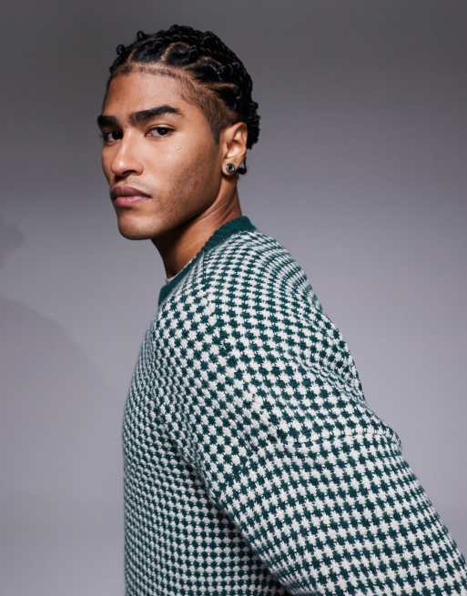 ASOS DESIGN – Strickpullover in Grün mit Rundhalsausschnitt und Streifen, 4 von 5