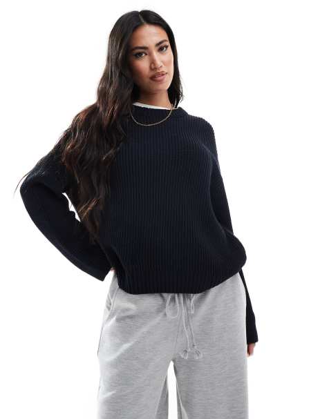 ASOS DESIGN – Strickpullover in Marineblau mit Patentmuster - view 1