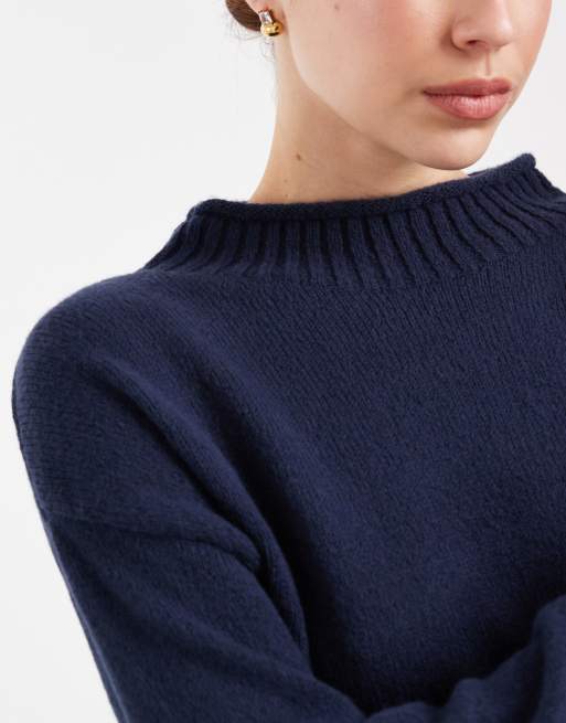 ASOS DESIGN – Strickpullover in Marineblau mit Stehkragen, 4 von 4