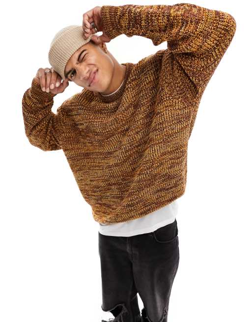 ASOS DESIGN – Strickpullover in Orange meliert mit Rundhalsausschnitt