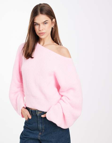 ASOS DESIGN – Strickpullover in Rosa mit gerafften Ärmeln - view 1