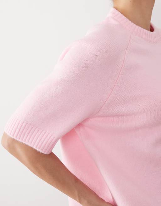 ASOS DESIGN – Strickpullover in Rosa mit halblangen Raglanärmeln, 3 von 4