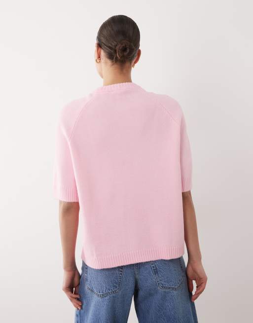 ASOS DESIGN – Strickpullover in Rosa mit halblangen Raglanärmeln, 4 von 4