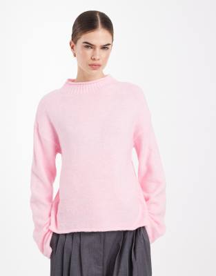 ASOS DESIGN - Strickpullover in Rosa mit hohem Kragen