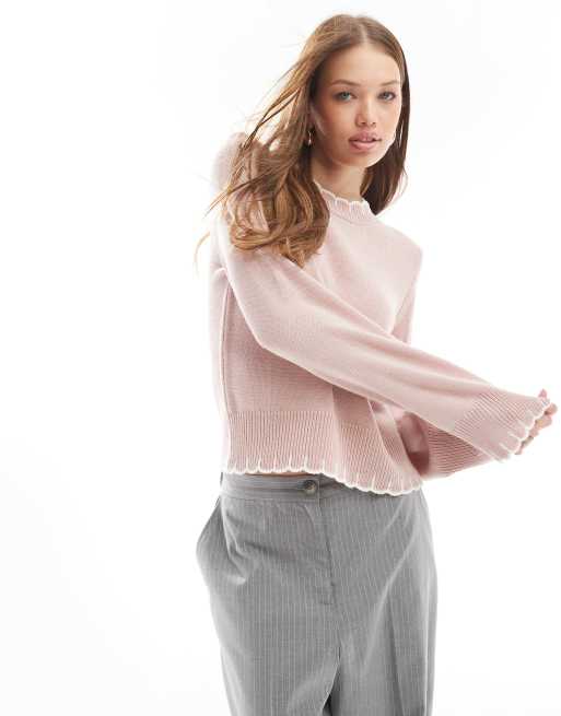 ASOS DESIGN – Strickpullover in Rosa mit Langettenstich