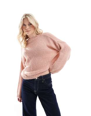 ASOS DESIGN - Strickpullover in Rosa mit Rundhalsausschnitt und kastigen Ärmeln