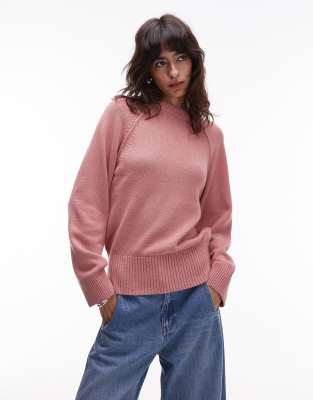 ASOS DESIGN - Strickpullover in Rosa mit Rundhalsausschnitt und Raglanärmeln
