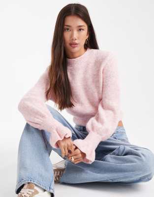 ASOS DESIGN - Strickpullover in Rosa mit Rüschenbündchen-Neutral