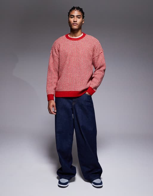 ASOS DESIGN – Strickpullover in Rot gestreift mit Rundhalsausschnitt, 2 von 5