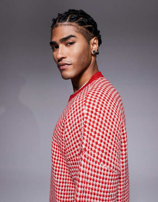 ASOS DESIGN – Strickpullover in Rot gestreift mit Rundhalsausschnitt, 4 von 5