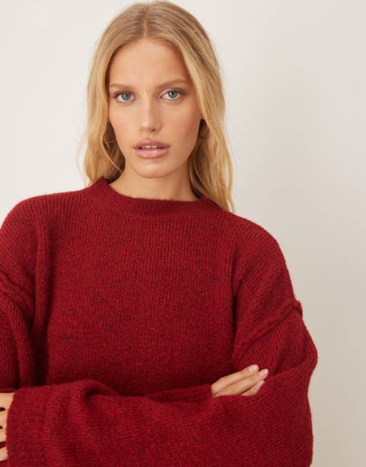 ASOS DESIGN – Strickpullover in Rot mit sichtbaren Nähten und Wollanteil, 2 von 4
