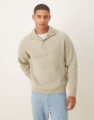Strickpullover in Salbeigrün mit Knopfleiste und lockerer Passform Grün 2XL