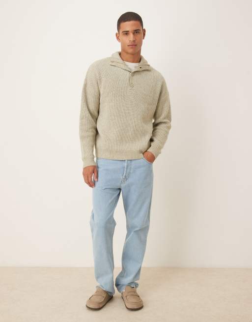 ASOS DESIGN – Strickpullover in Salbeigrün mit Knopfleiste und lockerer Passform, 2 von 5