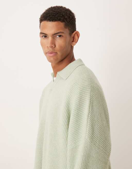ASOS DESIGN – Strickpullover in Salbeigrün mit Patentmuster, kastigem Super-Oversize-Schnitt und eingekerbtem Ausschnitt, 4 von 5