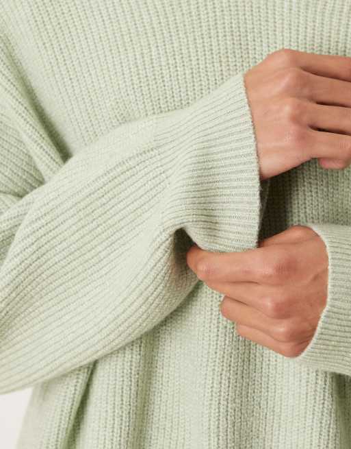 ASOS DESIGN – Strickpullover in Salbeigrün mit Patentmuster, kastigem Super-Oversize-Schnitt und eingekerbtem Ausschnitt, 5 von 5