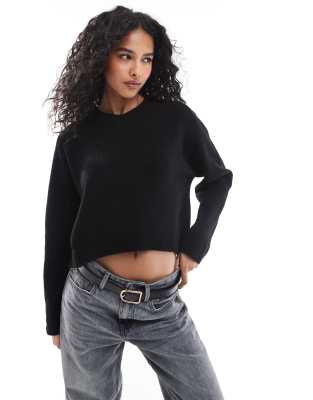 ASOS DESIGN - Strickpullover in Schwarz mit hohem V-Ausschnitt