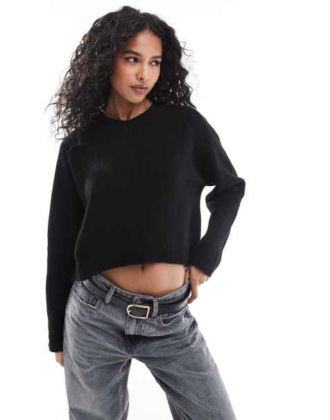 ASOS DESIGN – Strickpullover in Schwarz mit hohem V-Ausschnitt - view 1