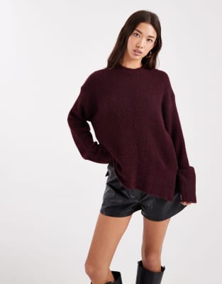 ASOS DESIGN - Strickpullover in Weinrot mit Wollanteil und weiten Ärmeln-Lila