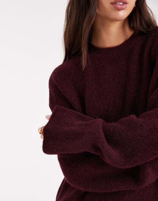 ASOS DESIGN – Strickpullover in Weinrot mit Wollanteil und weiten Ärmeln, 3 von 4